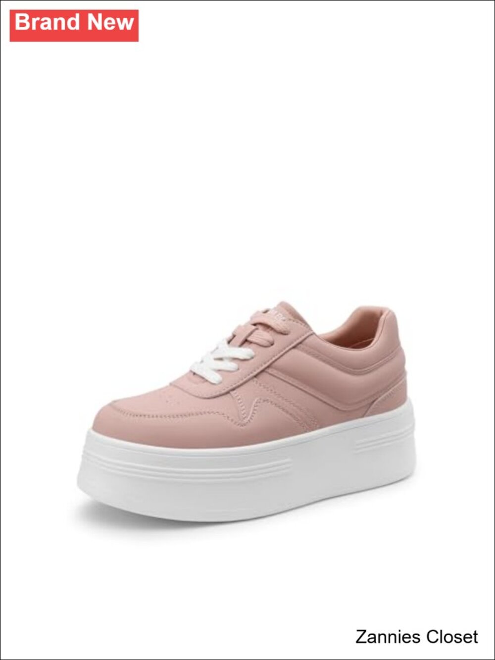 ✨ DREAM PAIRS Women's Platform Sneakers Faux Leather Chunky Heel Lace-Up Casual